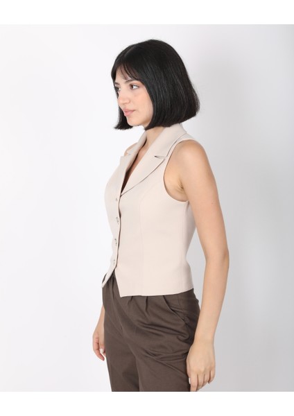 Kadın Bej Fiyonk Düğmeli Blazer Yelek fırsatları