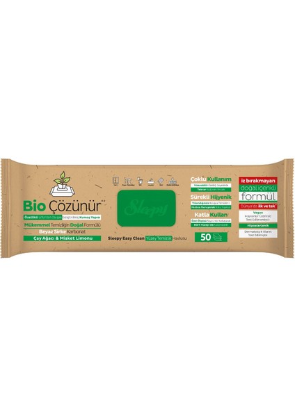 Sleepy Bio Çözünür Yüzey Temizlik Havlusu&mendili Çay Ağacı&misket Limonu 50 Yaprak