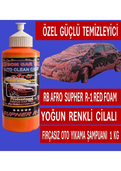 Afro Supher R-1 (Red Foam) Firçasiz Cilalı Oto Yıkama Şampuanı Kırmızı yoğün Köpük. 1 Lt