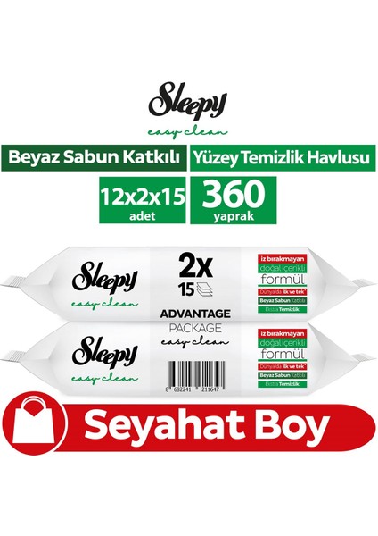 Sleepy 2 Adet Beyaz Sabunlu 2X15 Yüzey Mendili