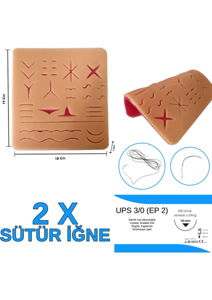 Cerrahi Dikiş Atma Seti 2 Adet Iğne Iplik Hediye Kesik Dikiş Eğitim Seti 19X18 cm
