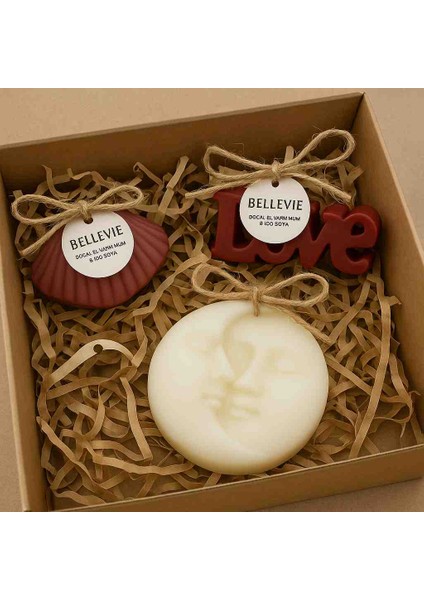 Dekoratif Mumlar bellevie candles 3,lü Set Doğal El Yapımı
