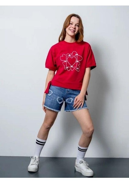 Kız Çocuk Kalp Nakış Işlemeli Kot Şort fiyatları