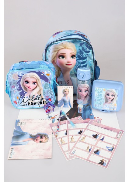 Dekomus Lisanslı Elsa Frozen Tek Bölmeli Küçük Boy 32 cm Anaokul ve Beslenme Çantası,matara,beslenme Kabı Ile Full Okul/kırtasiye Seti