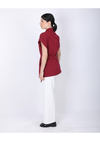Kadın Bordo Düşük Omuzlu Oversize Kuşaklı Yelek indirimleri