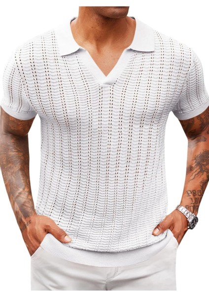 Wallace Polo Yaka Triko T-Shirt Beyaz - S