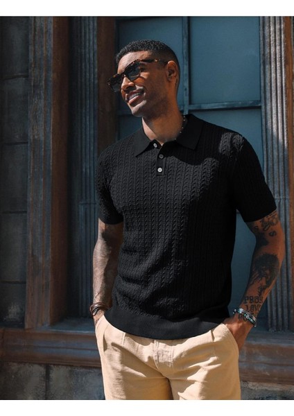 Ruben Polo Yaka Triko T-Shirt Siyah - L fırsatları