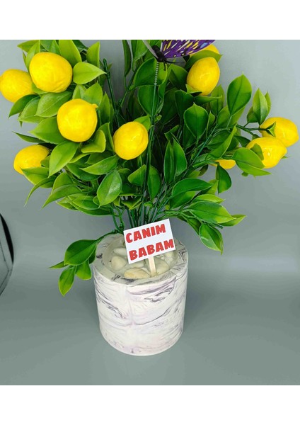 Mermer Efektli Beton Saksıda Yapay Limon Ağacı
