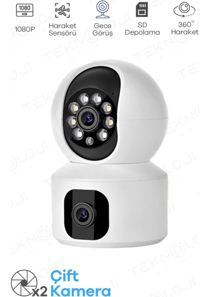 Q5 Smart Kamera Ses Kayıtlı Gece Görüşlü Full Hd 1080P Çift Kamera Kablosuz Wi-Fi Ip Kamera