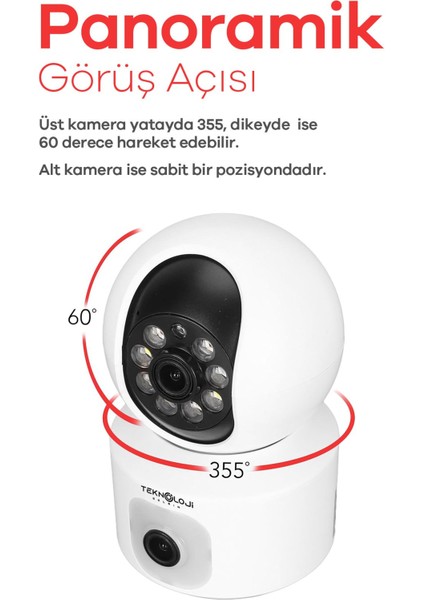 Q5 Smart Kamera Ses Kayıtlı Gece Görüşlü Full Hd 1080P Çift Kamera Kablosuz Wi-Fi Ip Kamera