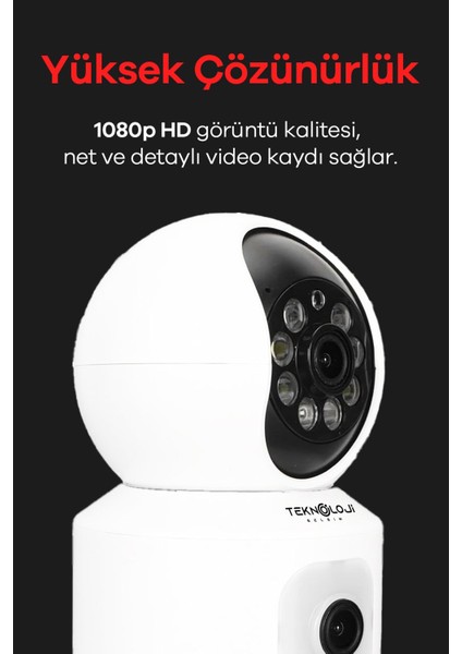 Q5 Smart Kamera Ses Kayıtlı Gece Görüşlü Full Hd 1080P Çift Kamera Kablosuz Wi-Fi Ip Kamera