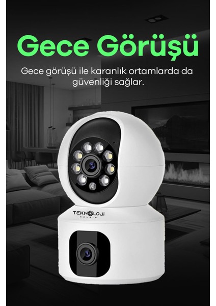 Q5 Smart Kamera Ses Kayıtlı Gece Görüşlü Full Hd 1080P Çift Kamera Kablosuz Wi-Fi Ip Kamera