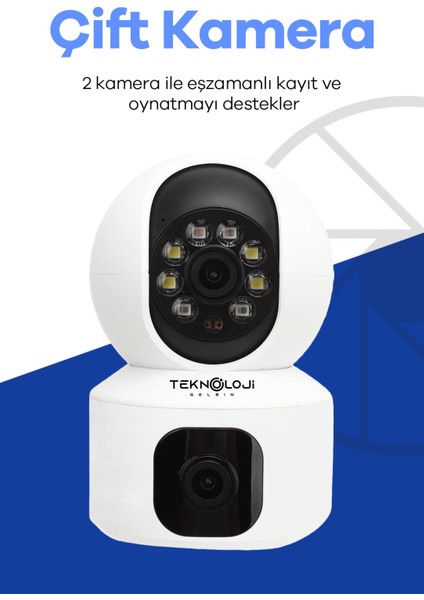 Q5 Smart Kamera Ses Kayıtlı Gece Görüşlü Full Hd 1080P Çift Kamera Kablosuz Wi-Fi Ip Kamera