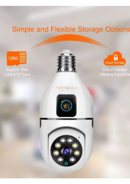 Smart Kamera Çift Lens Kablosuz 360° Full Hd Gece Görüşlü Hareket Algılama Bebek Izleme Ampül Kamera
