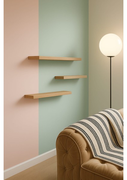 60 cm 40 cm 30 cm 3lü Safir Meşe Mdf Uçan Duvar Rafı Gizli Bağlantı Kitaplık