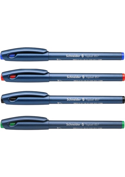 Schneıder Topball 857 Konik Uçlu Roller Kalem 0,6 mm Mavi-Kırmızı-Siyah-Yeşil ( 4 Adet )