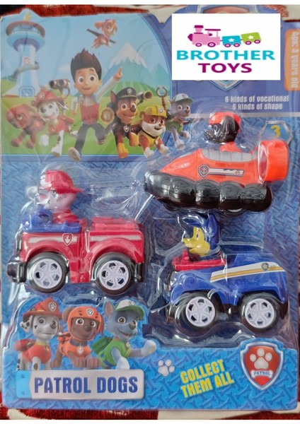 Devriye Köpekleri Paw Patrol Dogs 3 Adet Arabalı Set Mavi Turuncu Kırmızı