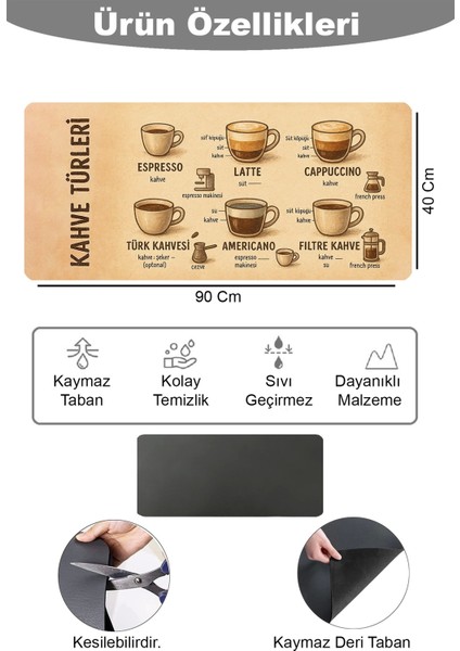 Barista Matı Sıvı Geçirmez Büyük Boy Xxl Kahve Barı Espresso Kahve Makinesi Pad 40X90CM 27250224 fiyatları