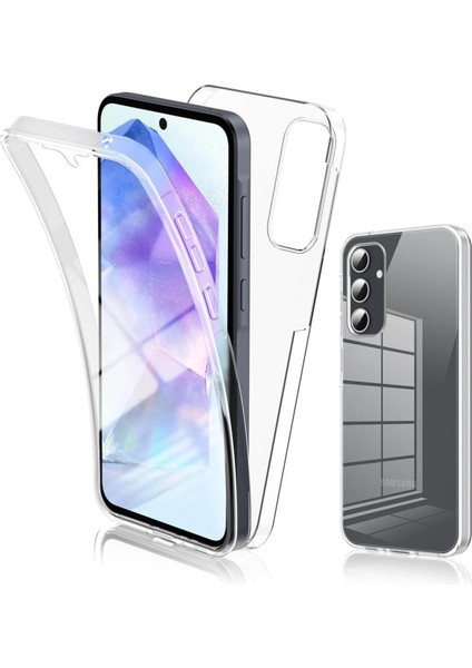 Samsung Galaxy A15 SM-A155F Uyumlu 360° Ön Arka Tam Koruyucu Şeffaf Silikon Full Body Kılıf