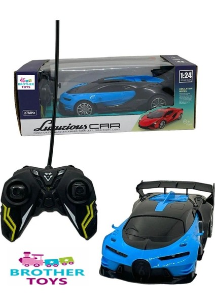 Uzaktan Kumandalı Bugatti Chiron 1:24 Ölçekli 4 Fonksiyonlu Işıklı Araba Mavi Kırmızı Renk