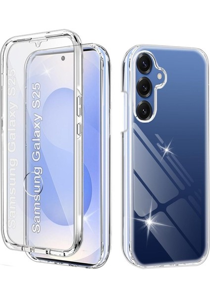 Samsung Galaxy S25 SM-S931B Uyumlu 360° Ön Arka Tam Koruyucu Şeffaf Silikon Full Body Kılıf