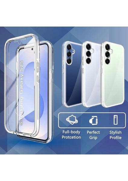 Samsung Galaxy S25 SM-S931B Uyumlu 360° Ön Arka Tam Koruyucu Şeffaf Silikon Full Body Kılıf