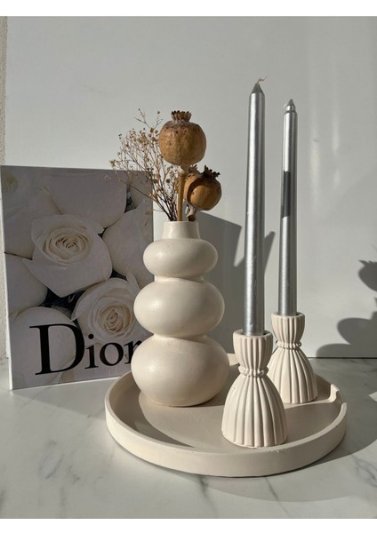 Ela-Home Dekoratif Bombeli Vazo, 2’li Şamdanlı Dekoratif Tepsili Set fiyatları