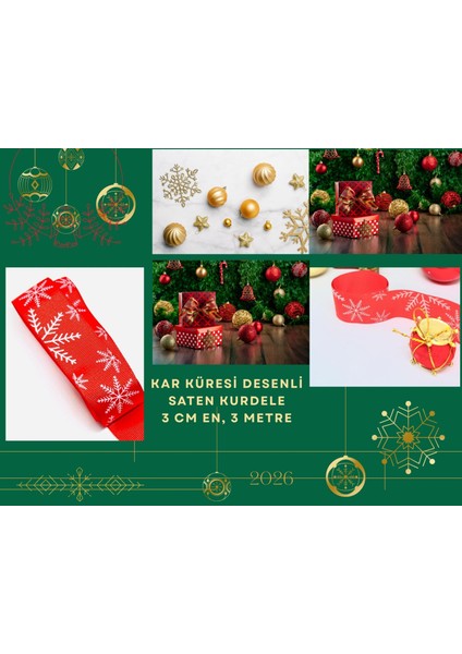 Kırmızı Çam Ağaçlı Desenli Kurdele 3 Metre fırsatları