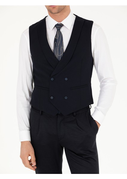 Erkek Lacivert Slim Fit Yelek 50267706-VR033