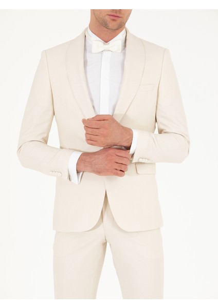 Erkek Ekru Slim Fit Smokin Damatlık 50266443-VR019