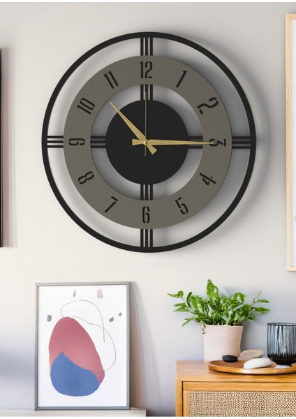 Büyük Boy Şık Ahşap Duvar Saati - Modern Tasarım Siyah Beyaz - Ev & Ofis Dekorasyonu -48CM