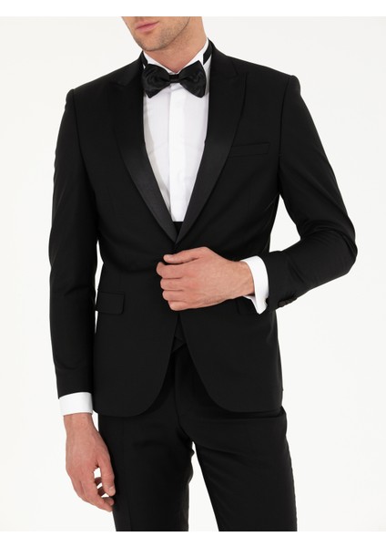 Erkek Siyah Slim Fit Yelekli Smokin Damatlık 50267710-VR046
