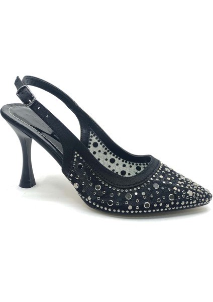 Feles Arkası Açık Şeffaf Taş Detaylı Sindirella Kadın Topuklu Ayakkabı