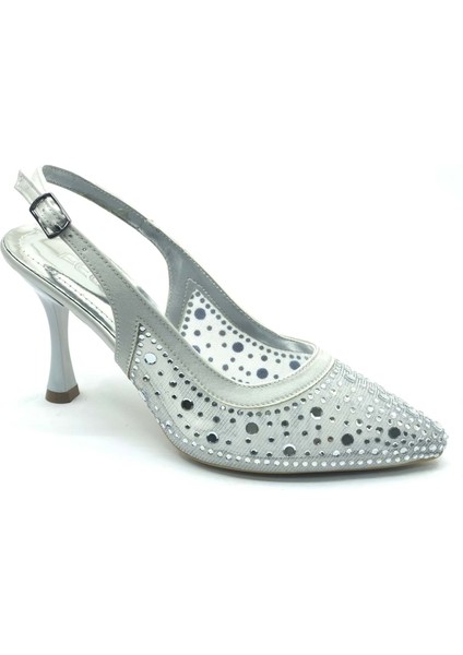 Feles Arkası Açık Şeffaf Taş Detaylı Sindirella Kadın Topuklu Ayakkabı
