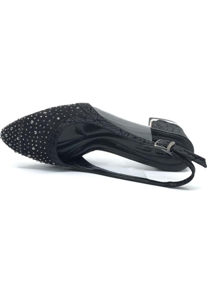 Feles Arkası Açık Şeffaf Taş Detaylı Sindirella Kadın Kısa Topuklu Ayakkabı fırsatları