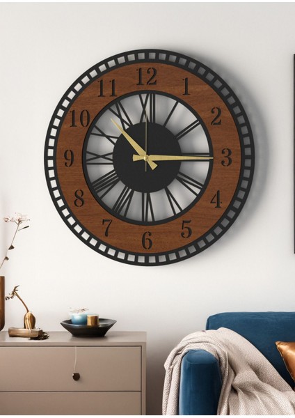 Modern Tasarım Siyah Ceviz Dekoratif Duvar Saati - Ev & Ofis Için Şık