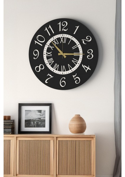 Siyah Yuvarlak Romen Rakamlı Beta Pegasi Duvar Saati - Sessiz Mekanizmalı Dekoratif Salon Saati modelleri