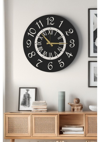 Siyah Yuvarlak Romen Rakamlı Beta Pegasi Duvar Saati - Sessiz Mekanizmalı Dekoratif Salon Saati fırsatları