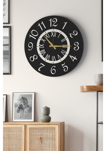 Siyah Yuvarlak Romen Rakamlı Beta Pegasi Duvar Saati - Sessiz Mekanizmalı Dekoratif Salon Saati indirimleri