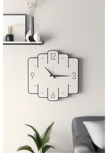 Dekoratif Yeni Modern Avior Beyaz Ahşap Duvar Saati - 48CM - 2 Adet Vazo Tablo Hediye