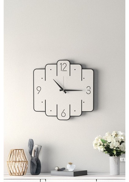 Dekoratif Yeni Modern Avior Beyaz Ahşap Duvar Saati - 48CM - 2 Adet Vazo Tablo Hediye modelleri