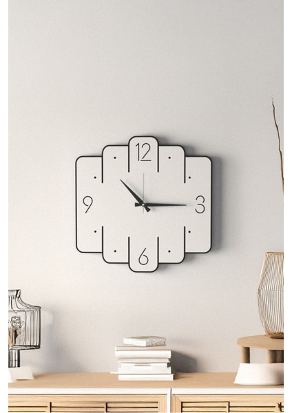 Dekoratif Yeni Modern Avior Beyaz Ahşap Duvar Saati - 48CM - 2 Adet Vazo Tablo Hediye