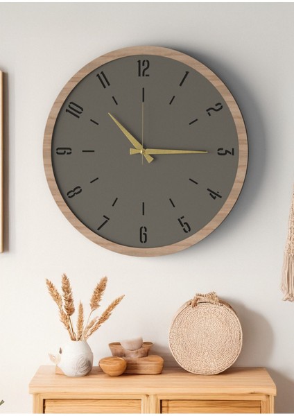 Dekoratif Ahşap Ross Duvar Saati - Siyah & Gri Mdf Çerçeveli, 48CM , Sessiz Mekanizma