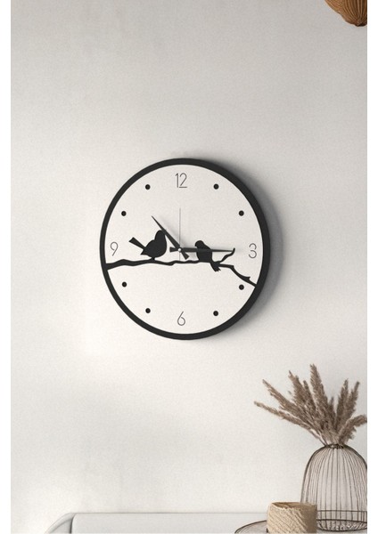 Dekoratif Yeni Modern Errai Beyaz Kuşlu Ahşap Duvar Saati - 48CM