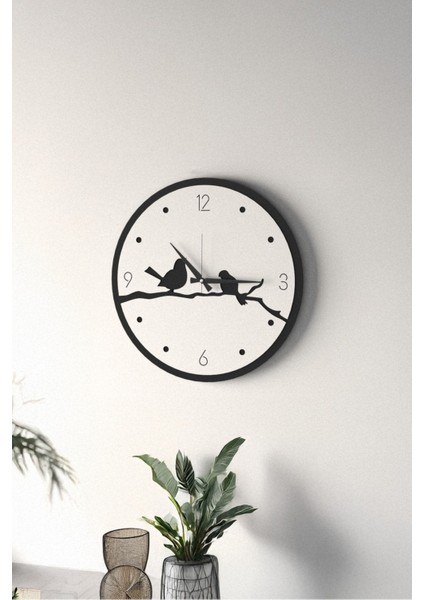 Dekoratif Yeni Modern Errai Beyaz Kuşlu Ahşap Duvar Saati - 48CM modelleri