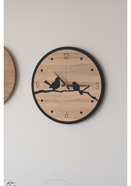 Dekoratif Yeni Modern Errai Kuşlu Ahşap Duvar Saati - 48CM