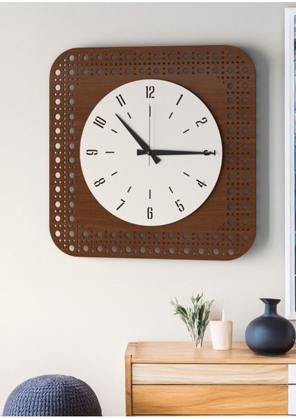 Modern Delikli Tasarım Duvar Saati | Ceviz & Beyaz Mdf | 48CM Büyük Boy modelleri