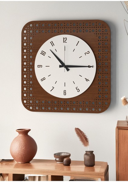 Modern Delikli Tasarım Duvar Saati | Ceviz & Beyaz Mdf | 48CM Büyük Boy indirimleri