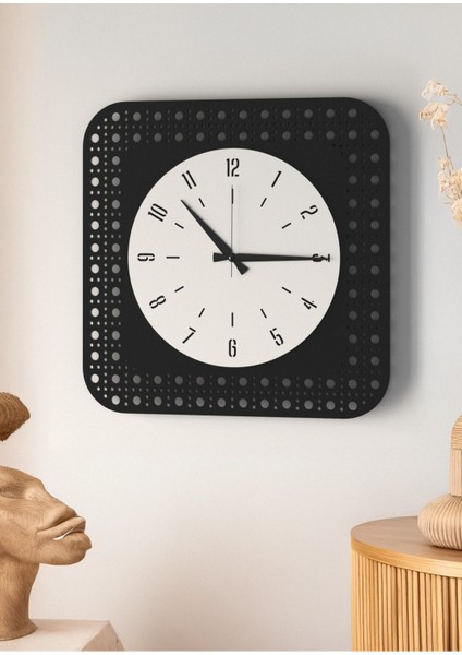Modern Delikli Tasarım Duvar Saati | Ceviz & Beyaz Mdf | 48CM Büyük Boy