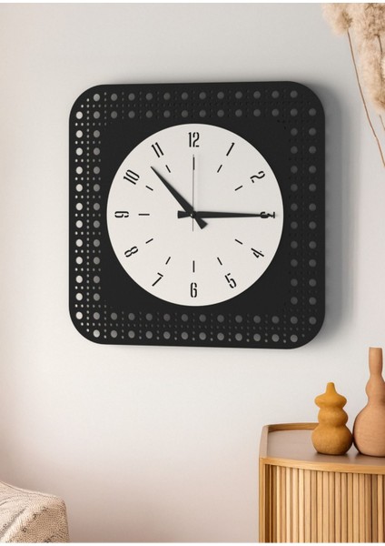 Modern Delikli Tasarım Duvar Saati | Ceviz & Beyaz Mdf | 48CM Büyük Boy